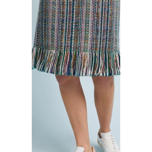 Maeve By Anthropologie Fringed Tweed Pencil Skirt Size 0 Petite Colorful Fun - Picture 2 of 10